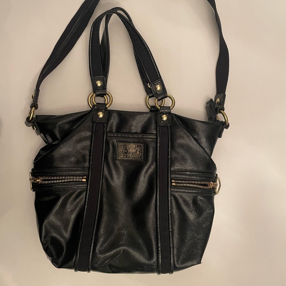 Coach Daisy Liquid Gloss Black Patent Leather Poppy Tote Bag Y2K READ